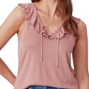 Paige Rainey Ribbed Knit Ruffled Pink Tank Top Size Small